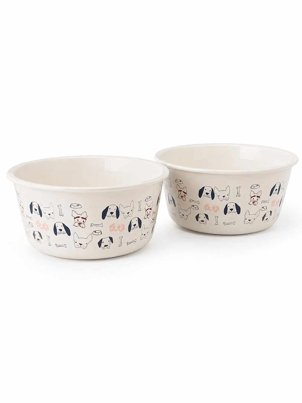 (NEW PAIR) Vibrant Life 4-Cup Stainless Steel Doggie Faces Pet Bowl Off White